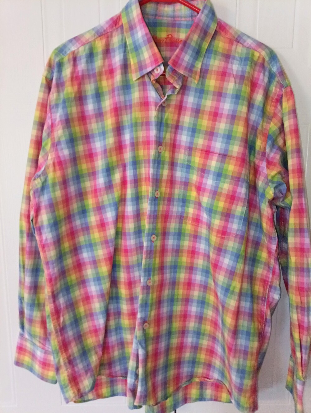 Alan Flusser Rainbow Plaid Button Down Shirt L